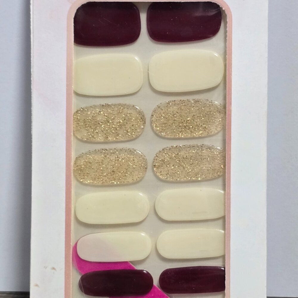 🖤 3/$12 Burgundy, White and Gold Glitter Nail Polish Strips No UV Brand New - Picture 3 of 3